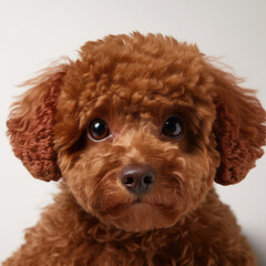 Close up a poodle-toy dog, Angle to capture the whole body, studio photo, White background