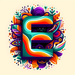 letter “E” in the center modern typography with Indian colors festival