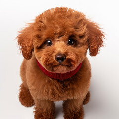 Close up a poodle-toy dog, Angle to capture the whole body, studio photo, White background