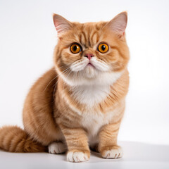 Close up a exotic shorthair, Angle to capture the whole body, studio photo, White background