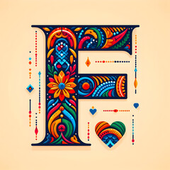 letter &ldquo;F&rdquo; in the center modern typography with Indian colors festival