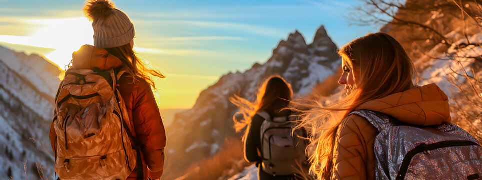Young women walking on a mountain path
