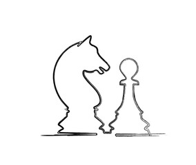 Minimalis chess knight and pawn outline hand drawn illustration. Simple chess line art vector illustration.