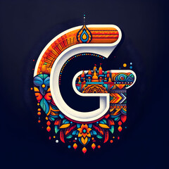 letter &ldquo;G&rdquo; in the center modern typography with Indian colors festival