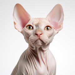 Close up a Sphynx cat, studio photo, White background