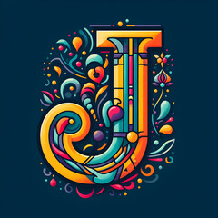 letter &ldquo;J&rdquo; in the center modern typography with Indian colors festival