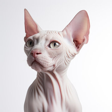 Close up a Sphynx cat, studio photo, White background