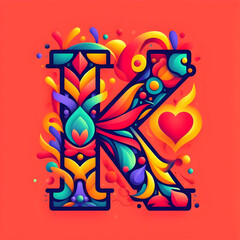 letter &ldquo;K&rdquo; in the center modern typography with Indian colors festival
