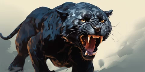 Fotobehang Illustration of a roaring black panther isolated on a white background. © Настя Шевчук