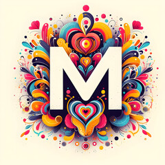 letter &ldquo;M&rdquo; in the center modern typography with Indian colors festival
