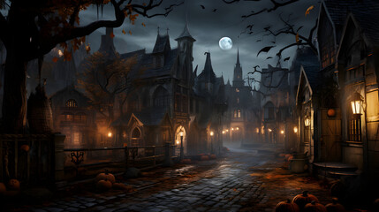 mittelalterliche Stadt bei Nacht