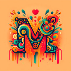 letter &ldquo;M&rdquo; in the center modern typography with Indian colors festival