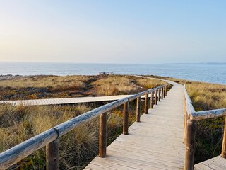 Boardwalk to the ocean beach, ocean view