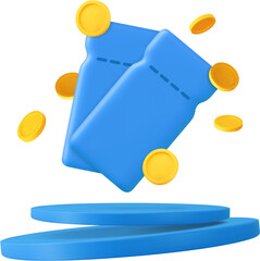 3d coupon with coins in podium
