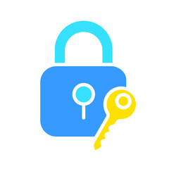Closed lock with key line icon. Security, protection, key, door, password, secret, safe, hacking. Vector color icon on a white background for business and advertising.