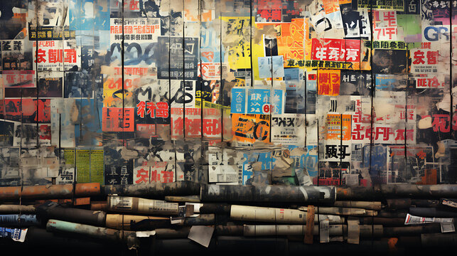 Abstract collage of newspaper or magazine colorful grunge background. generative ai