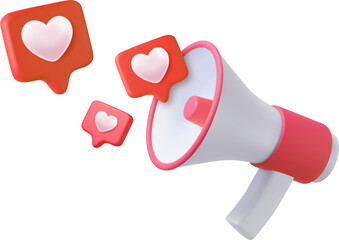 3d megaphone, loudspeaker with hearts