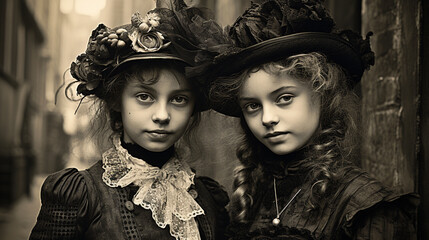 Old black and white street photographs from the 19th century . AI generativ. - obrazy, fototapety, plakaty