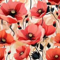 Red and pink poppies seamless pattern