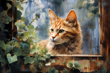 a cat painted in a painting