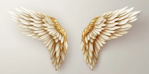 Fotobehang Pair of gold wings and feathers isolated on transparent background © Настя Шевчук