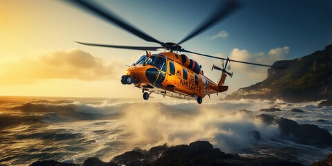 Fototapeta na wymiar Rescue helicopter over the sea.