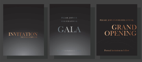 Luxury gala invitation card background vector. Minimalist Concept on black background. Premium design illustration for wedding and vip cover template, grand opening.