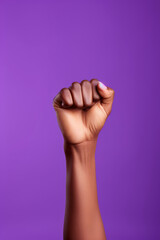 Raised fist of a women for international women day and the feminist movement. March 8 for feminism.
