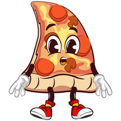 vector mascot character of a slice of pizza being tired