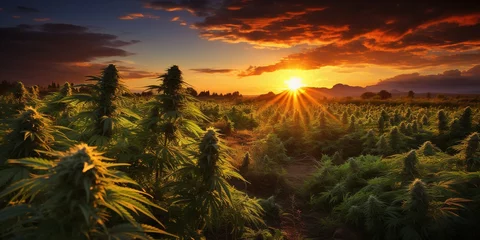 Fotobehang The sun is setting over a field of marijuana. © Настя Шевчук
