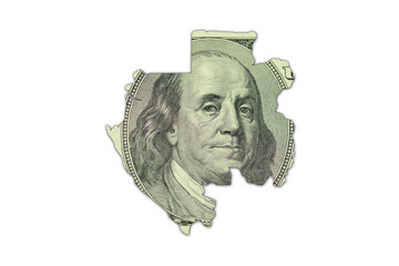 map of gabon on a american dollar money texture on the white background. finance concept.