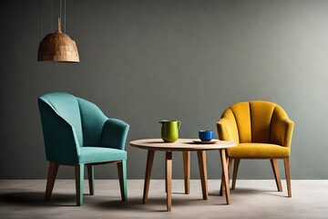  Simple Chair and Table in Bold Hues.