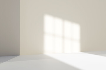 Abstract beige studio background for product presentation. Empty room with shadows of window . 3d render