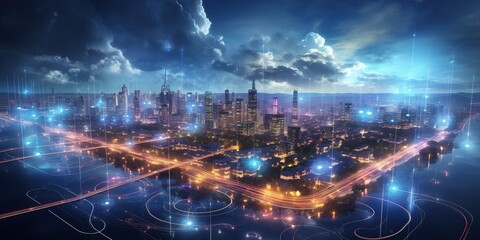 5G wireless network, high speed internet, cloud computing or connect diagram technology, Data storage, service, synchronize, online, financial, Connectivity global, smart city