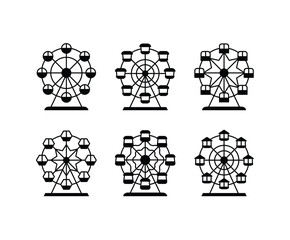 ferris wheel icon vector design collection black white style simple outline isolated sets