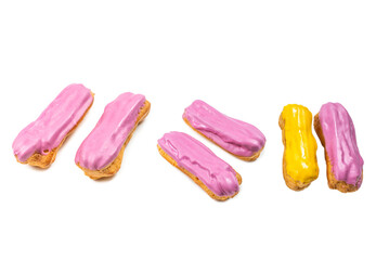 Fresh tasty eclairs isoalted on white background