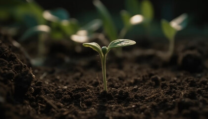 Fresh green seedling grows in dirt, symbolizing new life and growth