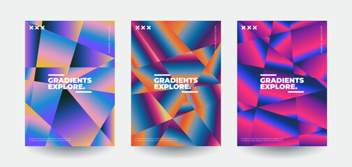 Trendy colorful brochure covers set. Amazing posters with creative gradient patterns. Vector illustration. 