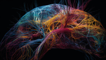 Abstract multi colored spiral wave flowing in dark computer graphic backdrop
