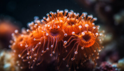 Naklejka na ściany i meble Multi colored cnidarian tentacles sway in underwater reef natural beauty