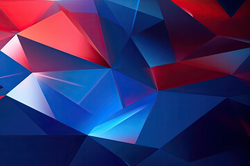 Blue, red and white geometric shape background, 3D, light, glow, shadow, gradient, modern, futuristic, triangle design wallpaper, backdrop