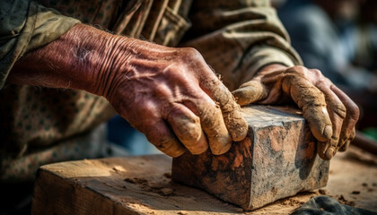 Senior carpenter expertly crafting homemade wooden products in his workshop