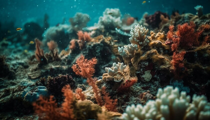 Naklejka na ściany i meble Deep blue sea life, multi colored reef, natural beauty underwater