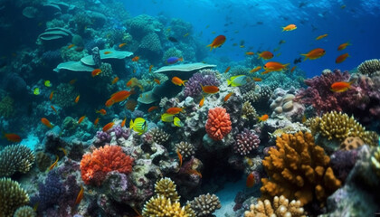 Naklejka na ściany i meble Colorful underwater landscape showcases natural beauty of tropical sea life