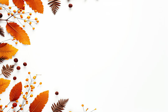 Fall and Autumn leaves on a white background