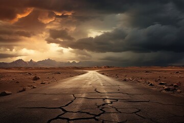 A cracked highway in a deserted.