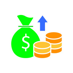 Bag of coins line icon. Money, finance, electronic payment, credit card, banking, deposit, loan. Vector color icon on white background for business and advertising.