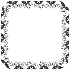 Square frame from drawn bats on tree branches in Halloween
