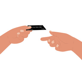 The left hand is paying with credit card and the right hand is accepting credit cards.