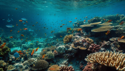 Colorful underwater seascape showcases natural beauty of tropical climate